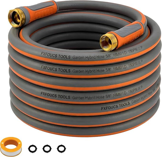 PremiumPro 75FT 5/8" Heavy Duty Reinforced Garden Hose, Large Flow,600 PSI Burst Pressure, Four Layer Hybrid Polymer Anti Kink with 360 Swivel Brass Connectors and handle for yard,washing & irrigation