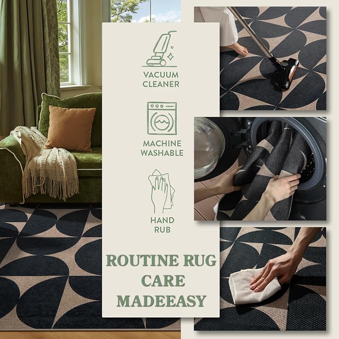 Lahome Semi Circle Easy Jute Black Runner Rug, 2x8 Washable Kithcen Runner | 8ft Non Slip Stain Resistant Non Shedding Indoor Outdoor Carpet for Entryway Hallway