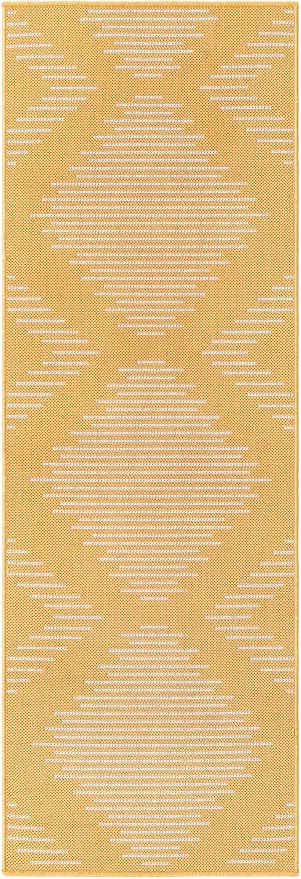 Unique Loom Outdoor Modern Collection Area Rug - Tambor (2' x 6' 1" Runner, Yellow/ Ivory)