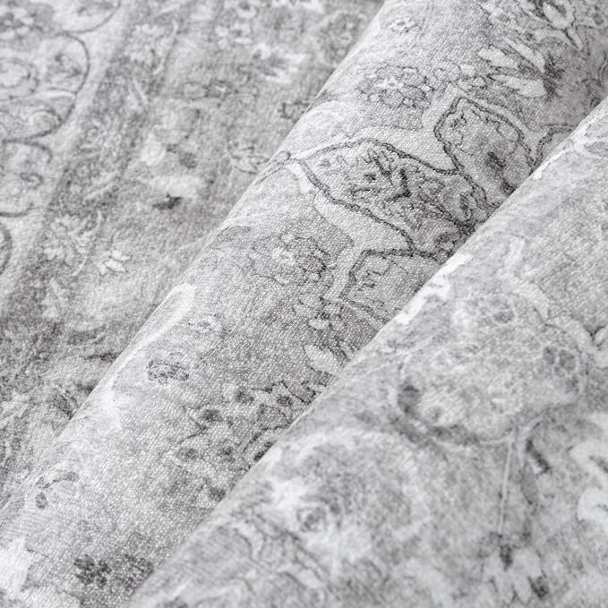 Gray 8x10 Washable Area Rug Vintage Distressed Carpet | Soft Low Pile, Non Slip, Stain Resistant, Large for Living Room, Bedroom, Dining Room, Kids Room, Retro Accent Decor