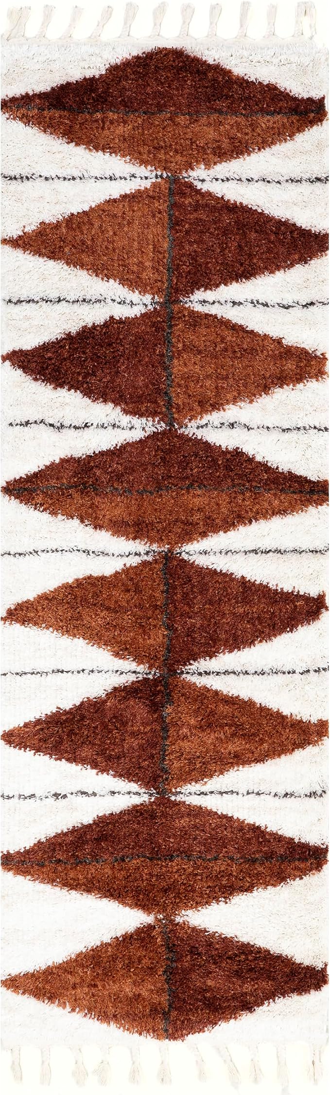 nuLOOM Kali Rust Diamond Power Loomed Runner Rug, 2' x 6' | Nuloom Kali Diamond 2' x 6' Runner Shag Rug for Living Room Bedroom Dining Room Nursery Entryway Hallway, Rust