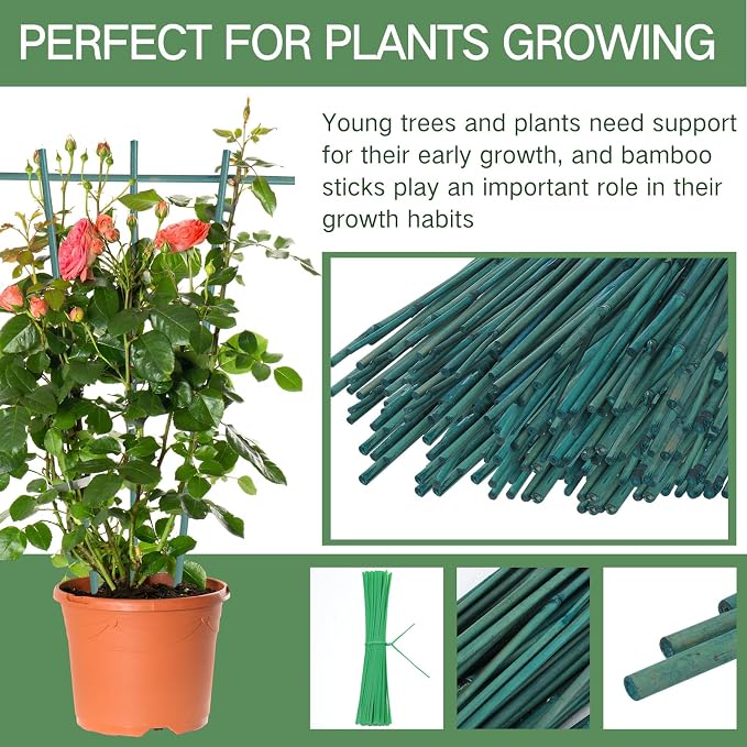 Suclain 50 Pcs 4 Feet Bamboo Stakes for Plant Support Bamboo Sticks Poles Indoor and Outdoor Tall Garden Stakes with 100pcs Twist Ties for Tomato Bean Flowers Trees Potted and Climbing Plant Support