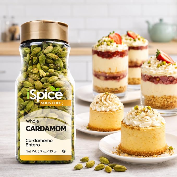iSpice Cardamom Seeds Whole (3.9 Oz) 110g | Cardamom Pods Whole Pure And Fresh | Kosher | Aromatic Essential Kitchen Herbs