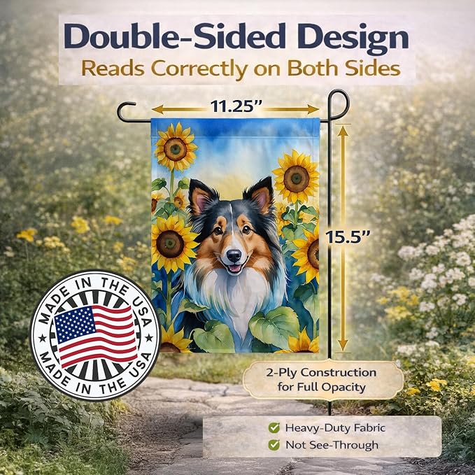 Caroline's Treasures DAC6160GF Sheltie in Sunflowers Garden Flag Mailbox Flag Decorative Yard Flag Banner Outside Patio Artwork Yard Flower Beds, Garden Size, Multicolor