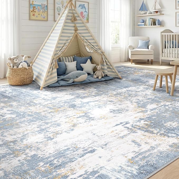 RELEANY Washable 5'x7' Abstract Area Rug for Living Room Light Blue | Carpet for Bedroom, Kitchen, Office, Hallway and Entryway, Printed Pattern, Non‑Slip, Soft, Stain‑Resistant, Easy to Clean