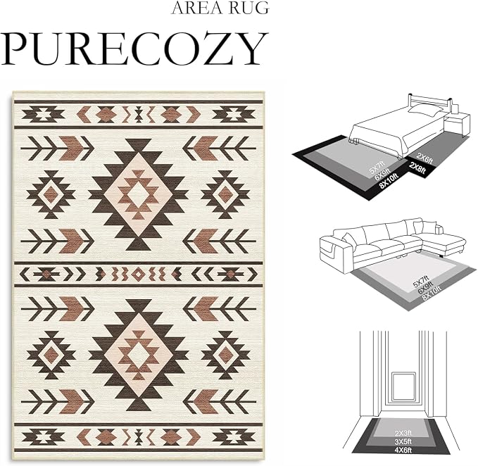 Western Runner Rug 2x6 for Hallway Kitchen Bedroom, Southwestern Aztec Tribal Runner Rugs Southwest Navajo Machine Washable Rug Non-Slip Printed Low-Pile Floor Carpet Mat for Living Room, Beige
