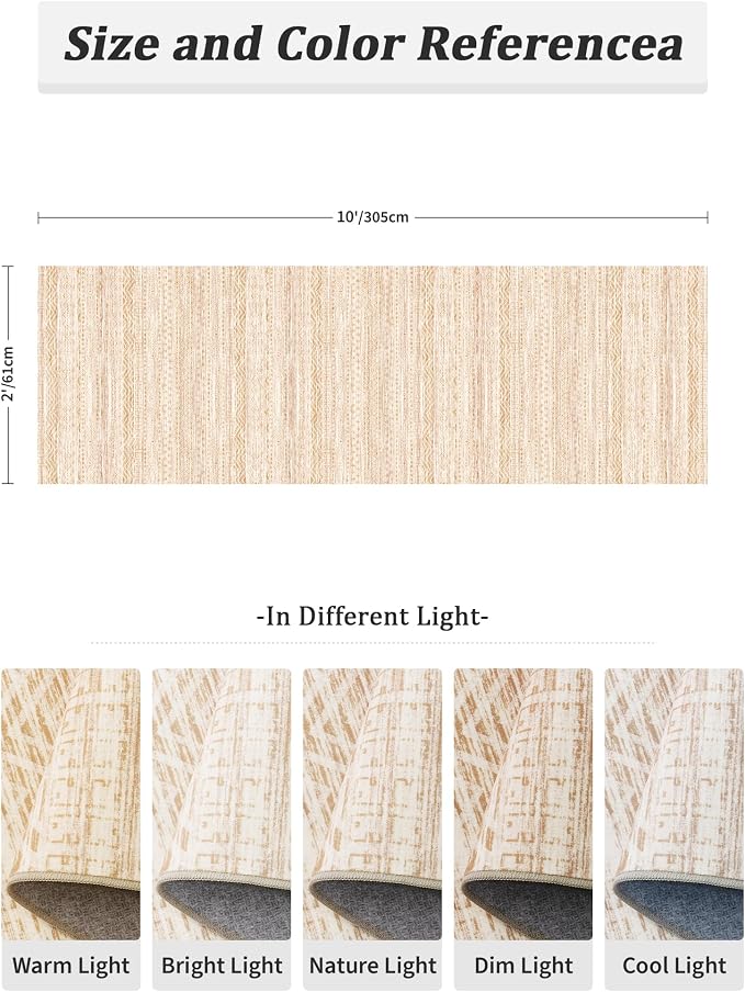 Miukiki 2x10 Runner Rug for Living Room Washable Non Slip Hallway Rug Beige | Soft Low Pile Machine Washable Long Floor Runner rugs for Kitchen Entryway Laundry Room, Foldable Indoor Carpet 2'x10'