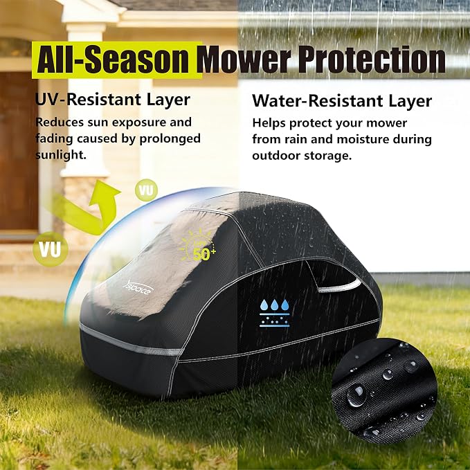 YSPACE Zero Turn Lawn Mower Cover, Heavy Duty 600D Waterproof Cover with Reflective Strips, Fits Up to 60" Deck, Windproof Buckles & Storage Bag for Greenworks, EGO, Craftsman, Husqvarna, Honda