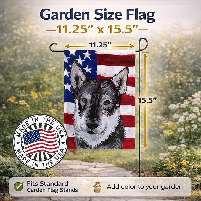 Caroline's Treasures CK6579GF Jamthund American Flag Garden Flag Mailbox Flag Decorative Yard Flag Banner Outside Patio Artwork Yard Flower Beds, Garden Size, Multicolor