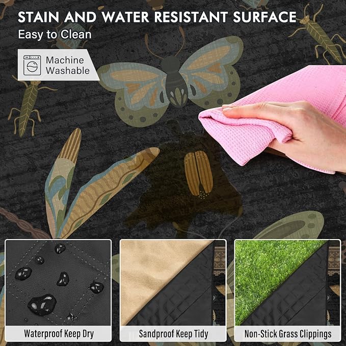 Butterfly Picnic Blankets Waterproof Foldable, 80″X80″ Extra Large Picnic Mat Outdoor Blanket for Grass,Vintage Packable Beach Blanket Sandproof Picnic Accessories for Camping Music Festival Park Lawn