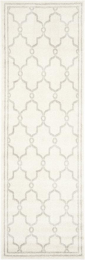 SAFAVIEH Amherst Collection Runner Rug - 2'3" x 15', Ivory & Light Grey, Trellis Design, Non-Shedding & Easy Care, Ideal for High Traffic Areas in Living Room, Bedroom (AMT414E)