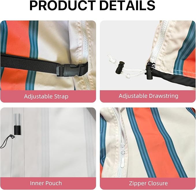 Patio Umbrella Cover, Waterproof Outdoor Umbrella Cover, PU-Coated Polyester Parasol Umbrella Cover with Zipper, Adjustable Strap and a Support Pole, UPF 50+ Windproof Design