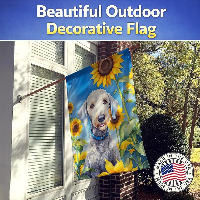 Caroline's Treasures DAC6021CHF Bedlington Terrier in Sunflowers House Flag Large Porch Sleeve Pole Decorative Outside Yard Banner Artwork Wall Hanging, Polyester, House Size, Multicolor