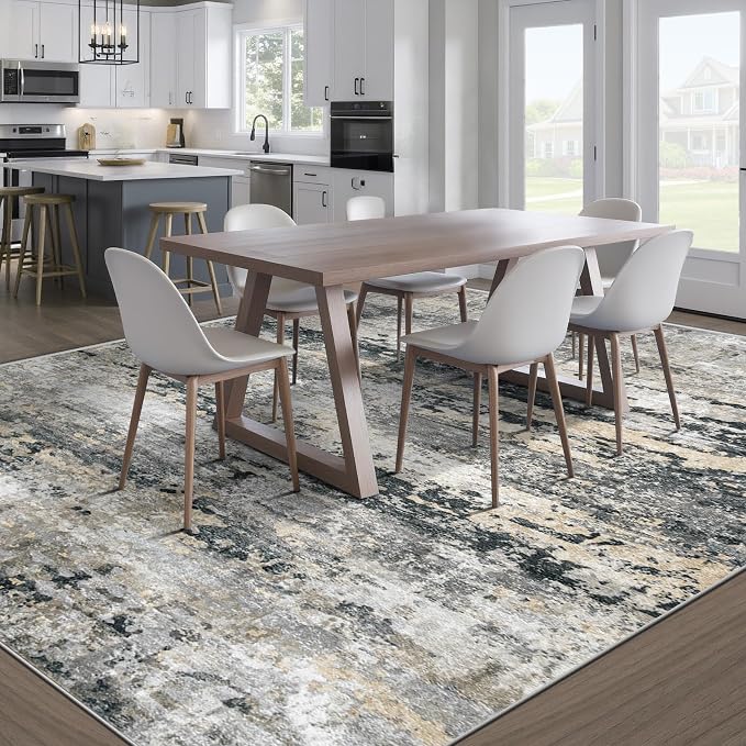 pmtsns Area Rugs 9x12 for Living Room: Washable Rug Modern Abstract Neutral Soft Non-Slip Low-Pile Indoor Large Carpet for Bedroom Dining Room Playroom Home Office (Black Grey Brown, 9'x12')