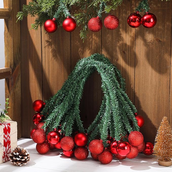 Dingion 30 Pcs 20 Inches Christmas Garland Ties with Balls Decorative Twist Ties for Banister Stairs Railing Reusable Flexible Twist for Home Xmas Holiday Decor Gift Craft Wrapping(Red)