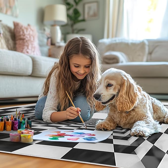 Boho Area Rug for Living Room Abstract 5x7 Entryway Rug Modern 3D Hole Trap Optical Visual Illusion Rugs Non Slip Low Pile Machine Washable Black White Floor Carpet for Indoor Bedroom Dining Room