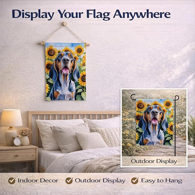 Caroline's Treasures DAC6007GF American English Coonhound in Sunflowers Garden Flag Mailbox Flag Decorative Yard Flag Banner Outside Patio Artwork Yard Flower Beds, Garden Size, Multicolor