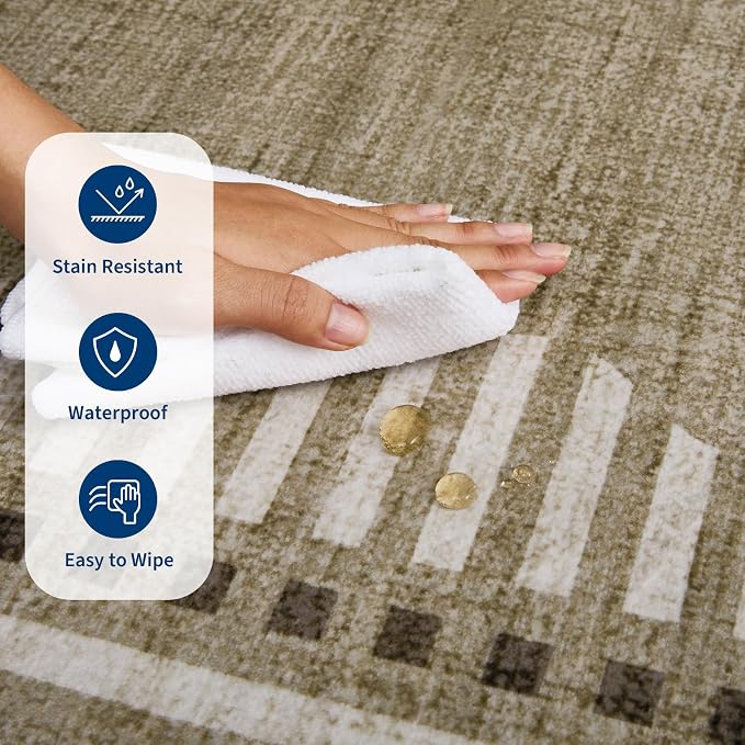 Garvee Small Area Rugs 2x3 Taupe Washable Entryway Scalloped Throw Carpet | Non Slip Solid Color Low Pile Living Room Bedroom Rugs Pet Friendly Modern Geometric Kitchen Front Door Nursery Doot Mat