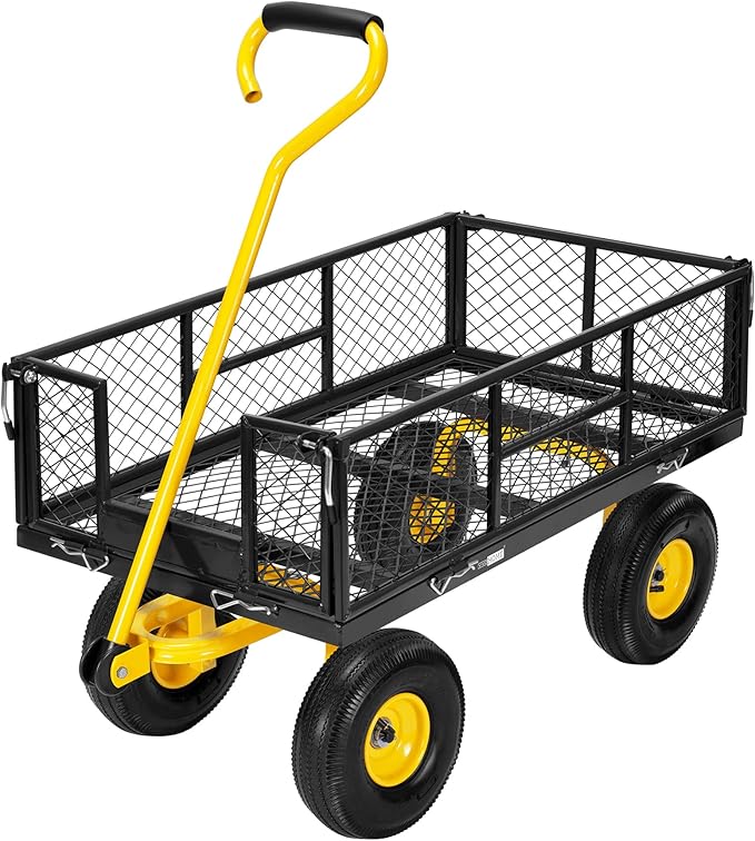 VIVOHOME Heavy Duty 880 Lbs 4.5 Cu Ft Mesh Steel Garden Cart Utility Wagon | Removable Sides and 4.10/3.50-4" Wheels 10 inch Tire (Black)