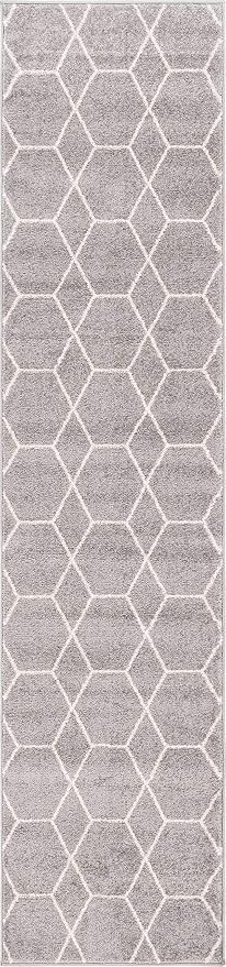 Unique Loom Trellis Frieze Collection Area Rug - Geometric (2' x 8' 8" Runner, Light Gray/ Ivory)