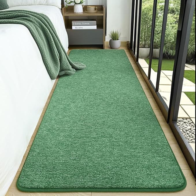 AROGAN 2x8 Runner Rug for Hallway, Long Runner Rugs Non Slip, Matte Green | Soft Washable Memory Foam Carpet for Bedroom, Non Slip Backing Runners Rug for Hallways, Kitchen, Bathroom, Entryway Home