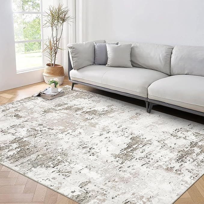 ROYHOME Modern Abstract Area Rug 3x5 Non Slip Non Shedding,Taupe/Beige | Rug Low Pile Stain Resistant for Bedroom Living Room