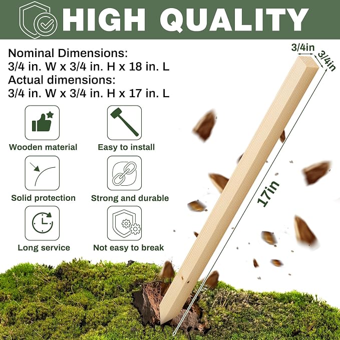 Colingmill 48 Pieces Wooden Garden Stakes 18 x 0.75 Inch Grade and Survey Stakes Wooden Garden and Sign Posts for Plant Support Silt Fence Yard Farm Survey Boundaries Baselines