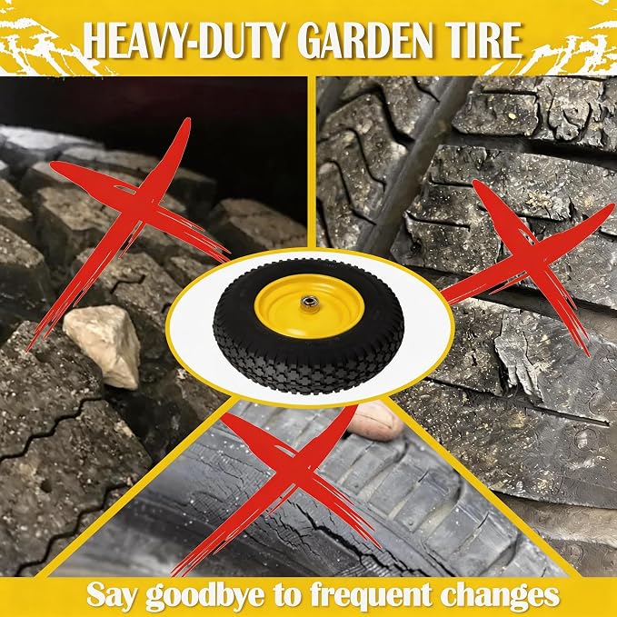 4.80/4.00-8 Pneumatic Tires, 16" Wheelbarrow Tire and Wheel 400LB Capacity, with 5/8" & 3/4" Bushing Kit, 3"-4''-6''-7" Adjustable Hub, for Garden Cart, Utility Carts, Trailers, Hand Trucks, 2 Pack