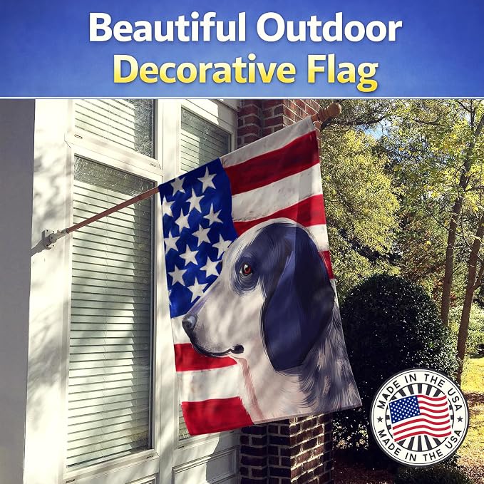 Caroline's Treasures CK6439CHF Bleu de Gascogne Dog American Flag House Flag Large Porch Sleeve Pole Decorative Outside Yard Banner Artwork Wall Hanging, Polyester, House Size, Multicolor
