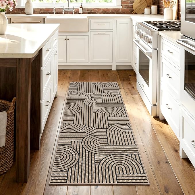 GarveeHome Rainbow Easy Jute Runner Rug 2x6 Abstract Washable Non Slip Living Room Ultra-Thin Bedroom Rug, Non Skid Backing Non Shedding Accent Carpet for Kitchen Bedroom Hallway