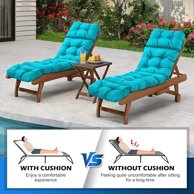 IASEAHK 2 Pcs Chaise Lounge Cushions Outdoor,Waterproof & Fade Resistant Patio Lounge Chair Cushions for Outdoor Furniture, Chaise Cushion with Ties for Pool, Lawn and Beach, 75.1x22.8x4.7 Inch, Teal