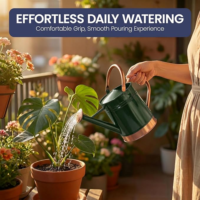 Gardenised 1 Gallon Galvanized Metal Watering Can with Removable Long Spout & Sprinkler Head for Indoor & Outdoor Use Ideal for Garden Flowers Plants Houseplants Modern Home Accessories, Green/Copper