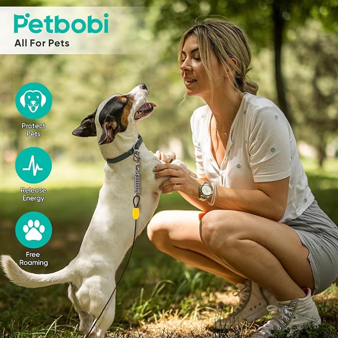 Petbobi Dog Tie-Out Cable and Stake - 20ft Heavy Duty Cable with Spring, No Tangle, 16in Ground Stake, Ideal for Outdoor Yard, Camping, Suitable for Small Medium Large Dogs Up to 120 lbs, Black