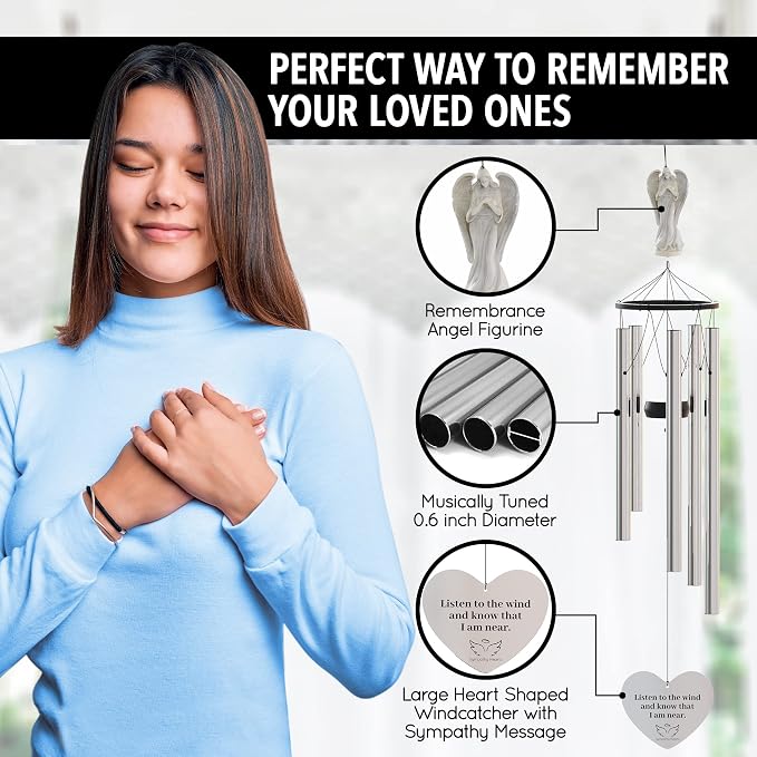 Angel Memorial Wind Chimes for Loss of Loved One - 34" Large Sympathy Wind Chimes, Memorial Gifts for Loss of Loved One Mother Father Husband Bereavement Chimes for Outside Deep Tone
