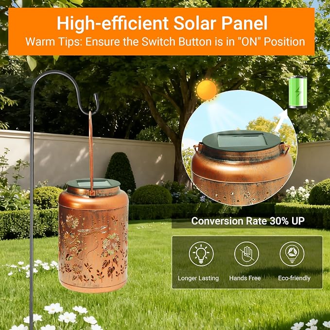 2 Pack Dragonfly Solar Lanterns Outdoor Waterproof, Birthday Gifts for Women Mom Grandma Seniors, Metal Hanging Lanterns Decorative Colorful LED Lights for Lawn, Yard, Patio, Backyard, Porch