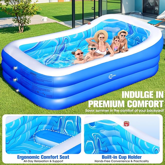 Inflatable Pool with Big Backrest and Seat Swimming Pool 98x63x21.6 | Inflatable Pool With Starry Sky Pattern，0.35mm Thickened Sturdy Inflatable Pool With Comfortable Bench And Raised Backrest