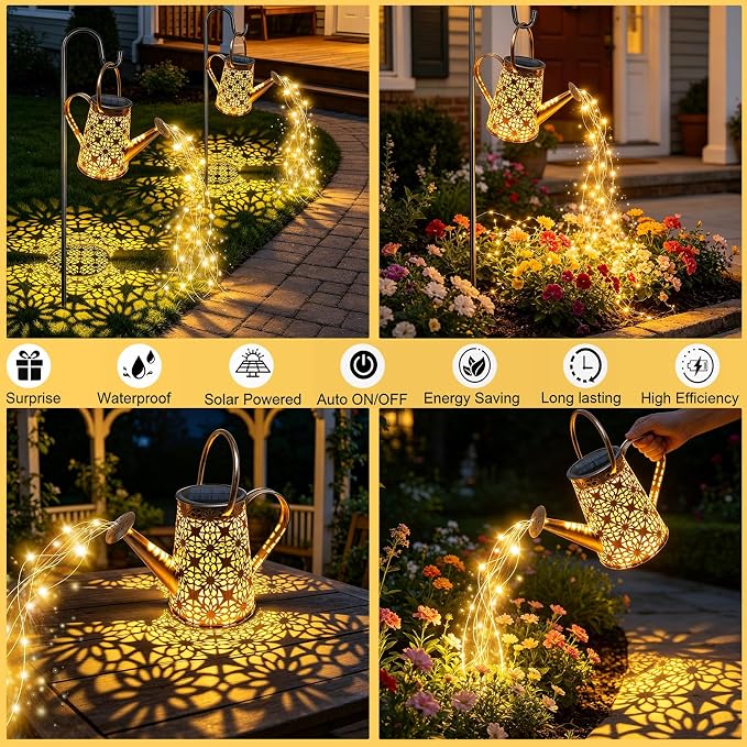 VOOKRY Solar Watering Can Lights, Large Retro Metal Hanging Solar Lights Outdoor Waterproof, Gifts for Women Mom Grandma Birthday, Outside Yard Garden Porch Lawn Patio Decoration, Warm White