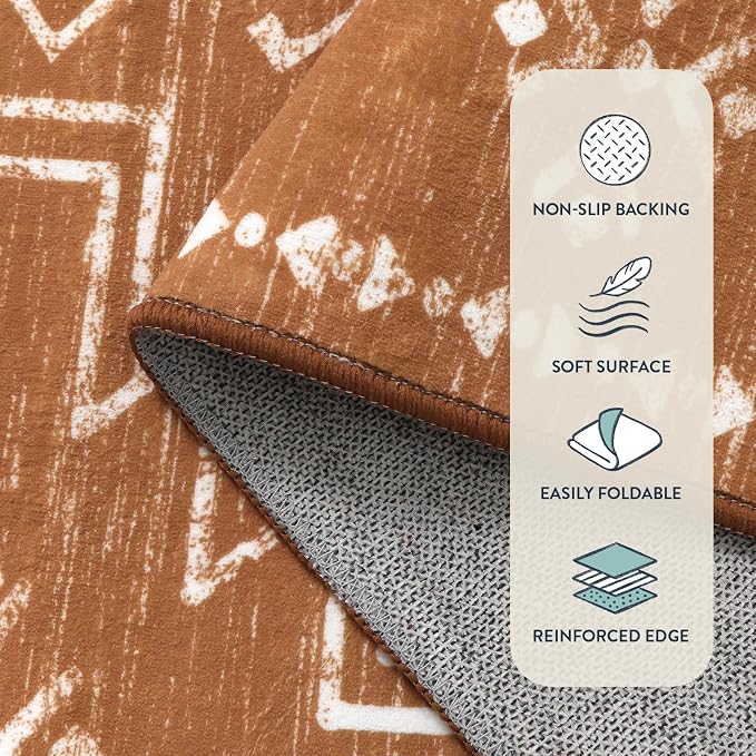 Lahome Vivienne 8x10 Boho Rugs for Living Room, Washable Western Burnt Orange Large Area Rug for Bedroom Dining Room, Soft Stain Resistant Aztec Carpet Fall Rug for Guestroom Office