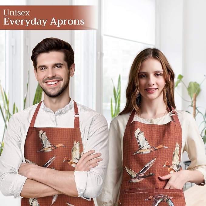 Maison d' Hermine Aprons for women with Pocket 100% Cotton (27.50"x31.50") | Adjustable Neck Strap & long ties Apron Men Chef Wedding Cooking Gardening Server Maid