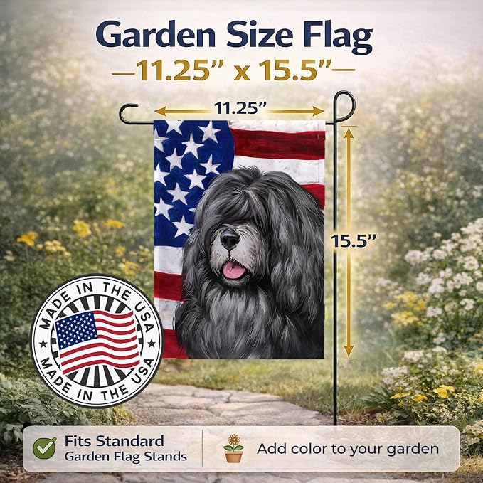 Caroline's Treasures CK6475GF Portuguese Sheepdog American Flag Garden Flag Mailbox Flag Decorative Yard Flag Banner Outside Patio Artwork Yard Flower Beds, Garden Size, Multicolor