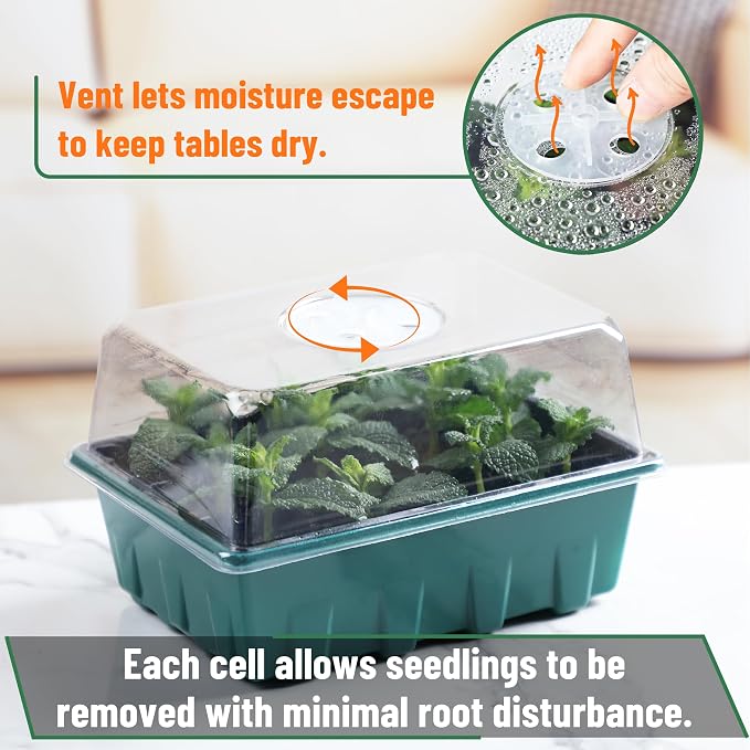 Mr. Pen- Seed Starter Tray Kits, 6.6"x4.6", 10 Set, Total 120 Cells | Durable Plant Germination Trays with Humidity Vented Domes and Bases, Ideal for Seed Starting