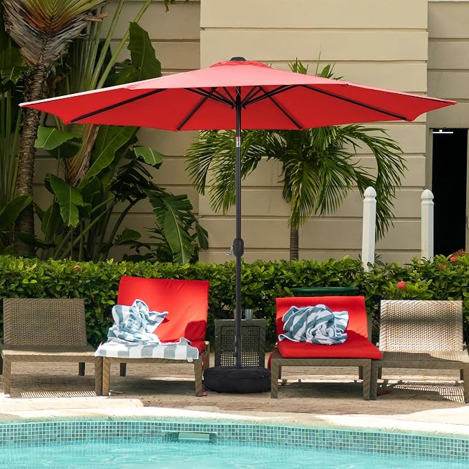 Sundale Outdoor Olefin 5-Year-Non-Fading Patio Umbrella with Sand Bag Base, Outdoor Umbrella with Tilt and Crank, Red