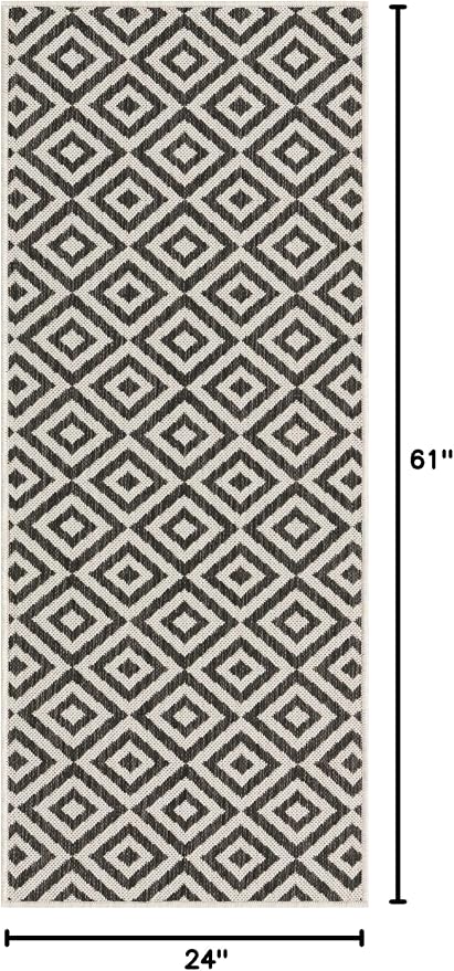 Unique Loom Outdoor Collection Area Rug - Costa Rica (2' x 5' 1" Runner, Charcoal Gray/ Ivory)