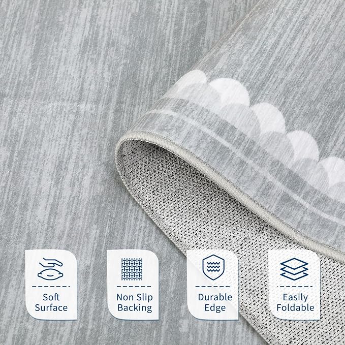 COZYLOOM Bedroom Rugs 9x12 Office Rugs for Rolling Chairs Washable Rug with Non Slip Backing, Modern Solid Non Shedding Low Pile Soft Carpet Stain Resistant Border Mats for Living Room, Bedroom, Grey