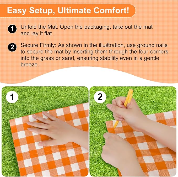4 Pcs Disposable Outdoor Picnic Blankets 70.9''x70.9'' Portable Pocket Blanket Foldable Waterproof Picnic Mats Sandproof Beach Blanket with Ground Spikes for Beach Travel Hiking Camping