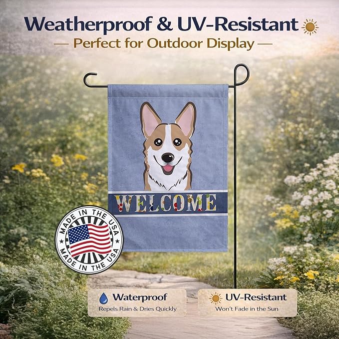 Caroline's Treasures BB1439GF Sable Corgi Welcome Garden Flag, Blue Mailbox Flag Decorative Yard Flag Banner Outside Patio Artwork Yard Flower Beds, Garden Size, Multicolor