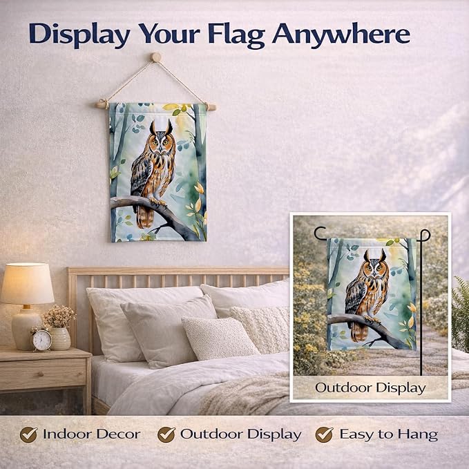 Caroline's Treasures LongEared Owl Garden Flag Mailbox Flag Decorative Yard Flag Banner Outside Patio Artwork Yard Flower Beds, Garden Size, Multicolor