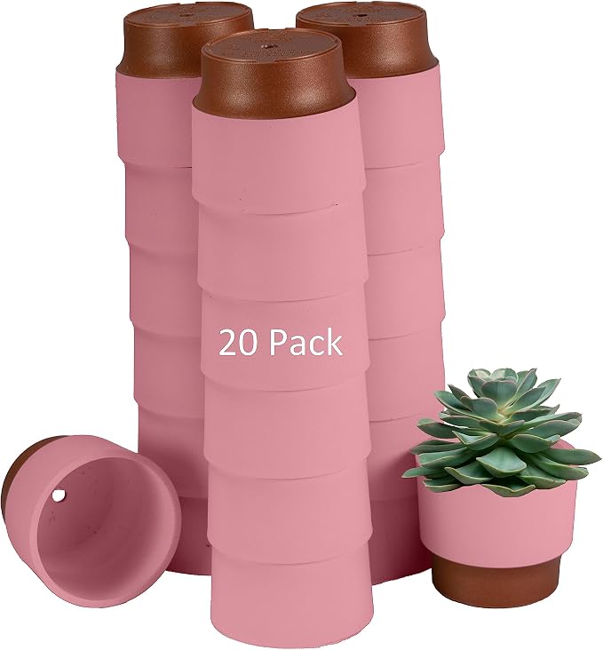 The HC Companies 2.5 Inch Sprite Mini Succulent Pot - Small Plastic Planter with Drainage for Indoor Plants, Blush (20 Pack)