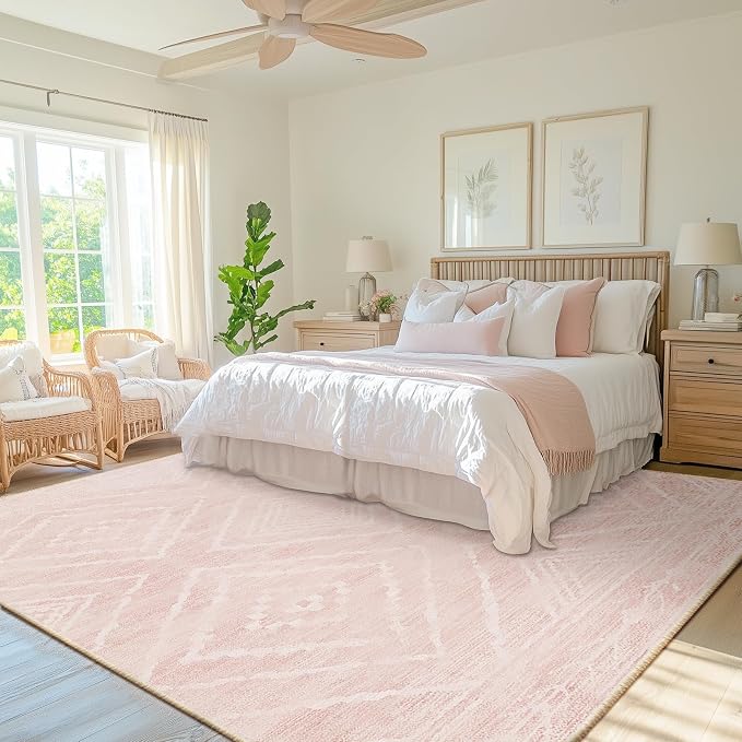 8'x10'Washable Area Rug for Living Room Bedroom Lightpink | Soft Western No Slip Low Pile Print Foldable Indoor for Kitchen Dining Room