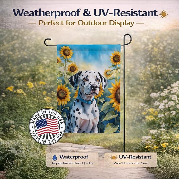 Caroline's Treasures DAC6067GF Dalmatian in Sunflowers Garden Flag Mailbox Flag Decorative Yard Flag Banner Outside Patio Artwork Yard Flower Beds, Garden Size, Multicolor